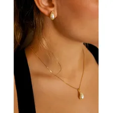 Conjunto Colar Brinco Gota Kit Semi Joias Banhado Ouro 18k Cor Dourado Foto mini  2
