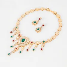 Conjunto Colar Brinco Pulseira Anel Dourado Indiano Luxo Foto mini 2