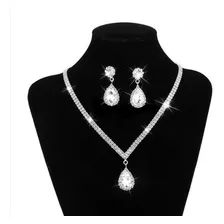 Conjunto Colar Brinco Strass Prata Noiva Festa 15 Anos Luxo Cor Prateado Foto mini 1