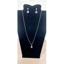 Conjunto Colar Brincos Aço Inox Prateado Pingente Olho Grego Foto mini 4