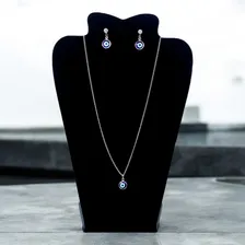 Conjunto Colar Brincos Aço Inox Prateado Pingente Olho Grego Foto mini 2