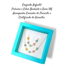 Conjunto Colar Corrente Pulseira Infantil Semijoia Cravejada Cor Dourado Foto mini 4