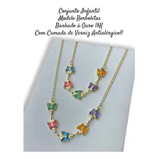 Conjunto Colar Corrente Pulseira Infantil Semijoia Cravejada Cor Dourado Foto mini 2