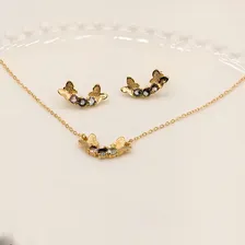Conjunto Colar E Brinco Borboleta Zirconia Ouro 18k Foto mini 2