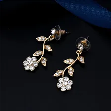 Conjunto Colar E Brinco Casamento Flor De Strass Cor Dourado Foto mini 4
