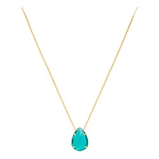 Conjunto Colar E Brinco Gota Pedra Verde Folheado A Ouro 18k Cor Dourado Foto mini 2