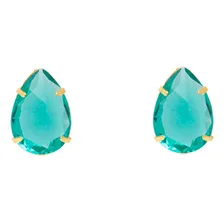 Conjunto Colar E Brinco Gota Pedra Verde Folheado A Ouro 18k Cor Dourado Foto mini 3