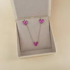 Conjunto Colar E Brinco Rosa Turmalina Com R贸dio Branco Foto mini 1