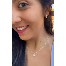 Conjunto Colar Mãe De Meninas E Brinco Rosa Em Prata 925 Foto mini 2