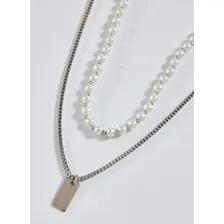 Conjunto Colar Pérolas Artificiais E Corrente Foto mini 2