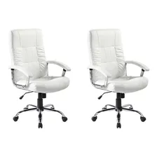 Conjunto Com 2 Cadeiras De Escrit贸rio Presidente Girat贸ri.. Cor Branco Foto mini 1
