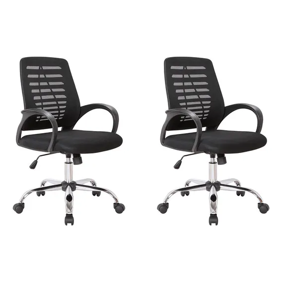 Conjunto Com 2 Cadeiras De Escritório Secretária Giratóri.. Cor Preto Foto 1