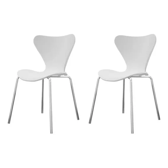 Conjunto Com 2 Cadeiras Jacobsen Branco E Cromado Foto 1