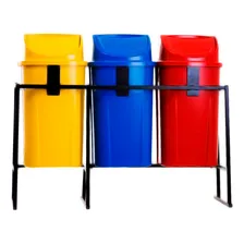 Conjunto Com 3 Lixeiras 60 Litros Para Coleta Seletiva Com Suporte Cor Cores Foto mini 2