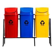 Conjunto Com 3 Lixeiras 60 Litros Para Coleta Seletiva Com Suporte Cor Cores Foto mini 1