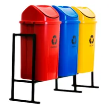 Conjunto Com 3 Lixeiras 60 Litros Para Coleta Seletiva Com Suporte Cor Cores Foto mini 3