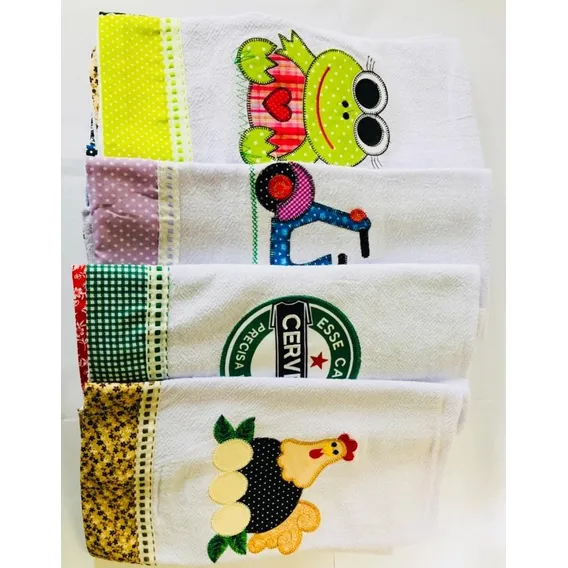 Conjunto Com 5 Panos De Prato Bordados , Com Barra 46x67 Cm. Cor Branco Liso Foto 1