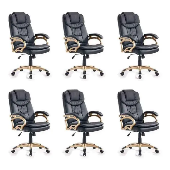 Conjunto Com 6 Cadeiras De Escritório Giratórias Clark Pr.. Cor Preto Foto 1