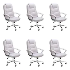 Conjunto Com 6 Cadeiras De Escritório Presidente Giratóri.. Cor Branco Foto  mini 1