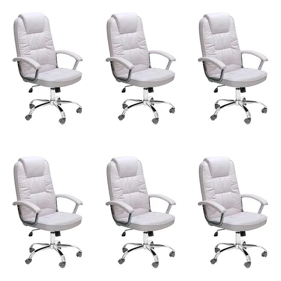 Conjunto Com 6 Cadeiras De Escritório Presidente Giratóri.. Cor Branco Foto 1