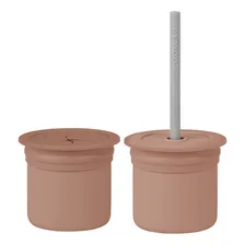 Conjunto Copo De Silicone Com Canudo + Tampa Snack Minikoioi Cor Marrom E Cinza Foto mini 1