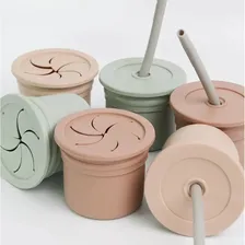 Conjunto Copo De Silicone Com Canudo + Tampa Snack Minikoioi Cor Marrom E Cinza Foto mini 3