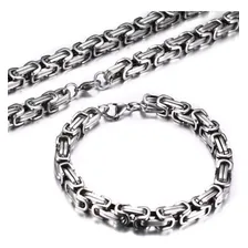 Conjunto Corrente E Pulseira Ponto Peruano Aço Inox 316l Foto  mini 1