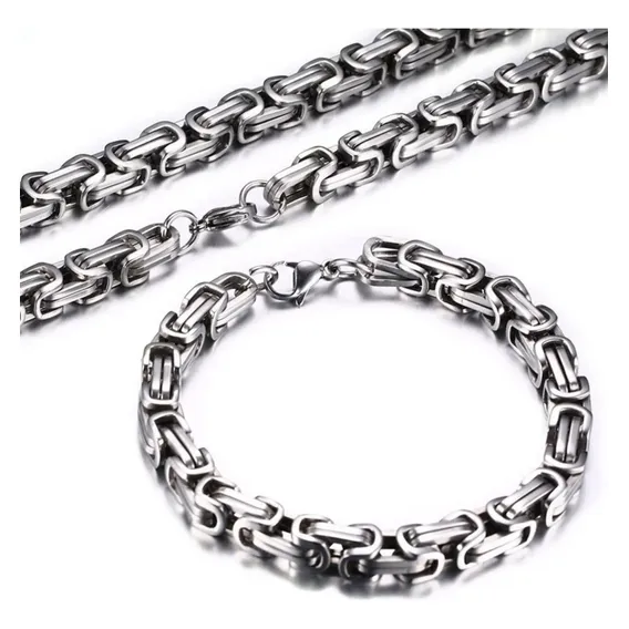 Conjunto Corrente E Pulseira Ponto Peruano Aço Inox 316l Foto 1