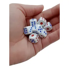 Conjunto Dados Rpg 14mm 6 Unidades Jogos Ponto Vermelho Azul Cor Branco Foto  mini 1