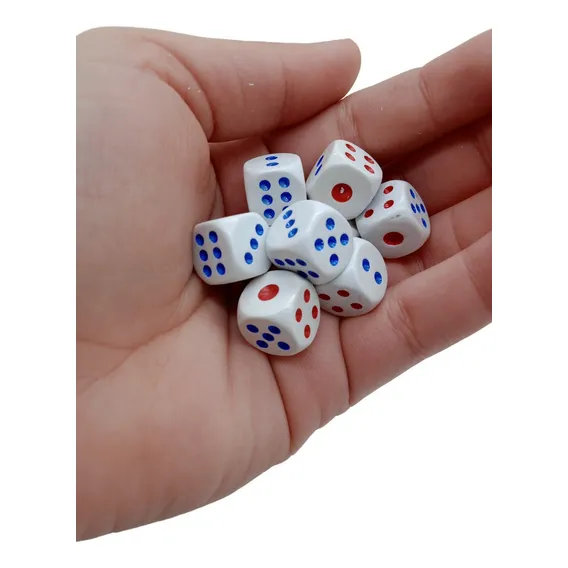 Conjunto Dados Rpg 14mm 6 Unidades Jogos Ponto Vermelho Azul Cor Branco Foto 1