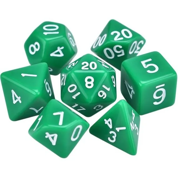 Conjunto Dados Rpg Verde Opacos C/7 D&d + 1 Bolsinha Foto 1
