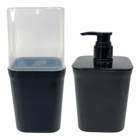 Conjunto De Banheiro 2 Peças Porta Escova Porta Sabão Preto Foto 1