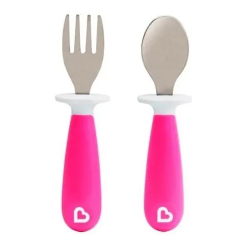 Conjunto De Colher E Garfo Rosa Munchkin Foto 1