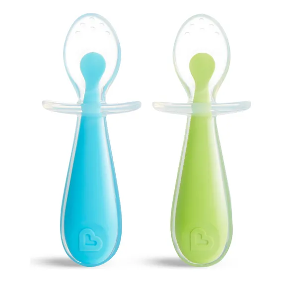 Conjunto De Colheres De Silicone Azul E Verde Munchkin Foto 1