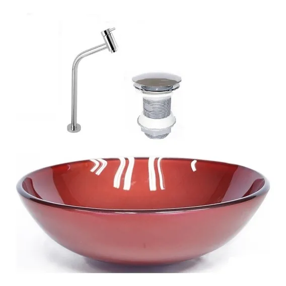 Conjunto De Cuba Vidro Redonda 35cm Torneira E Dewt Foto 1