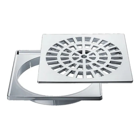 Conjunto De Grelha E Porta Grelha 150mm Quadrada Cromada Foto 1