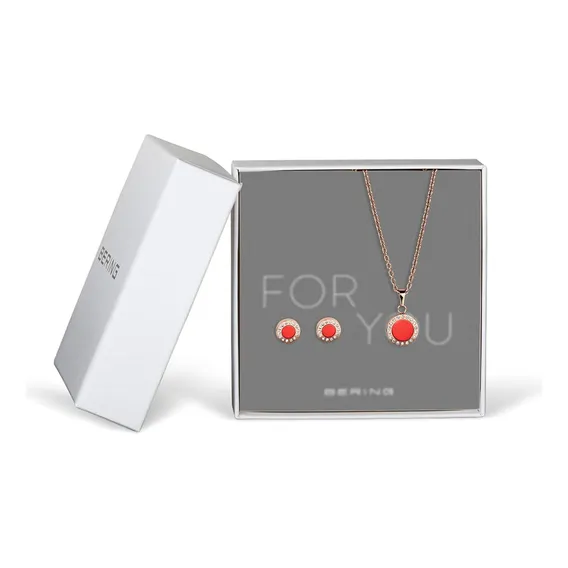 Conjunto De Joias Bering 427-707, Colar Vermelho E Brincos D Foto 1