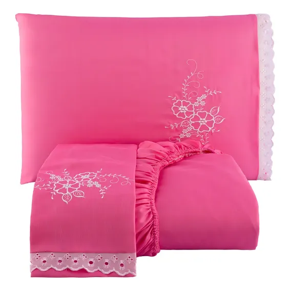Conjunto De Lencol Cama Box Casal 3 Pçs Bordado Microfibra Foto 1