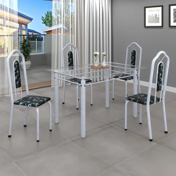 Conjunto De Mesa 120x75cm Tampo Vidro Com 4 Cadeiras Bianca Foto 1