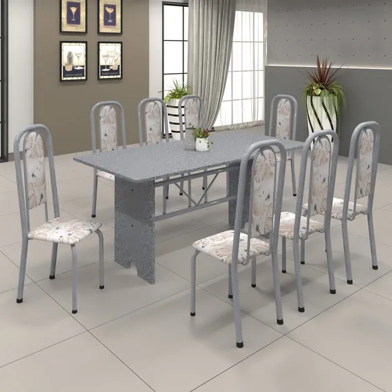 Conjunto De Mesa 180x75cm Tampo Granito Com 8 Cadeiras Foto 1
