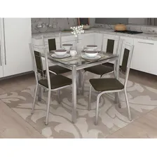 Conjunto De Mesa Com 4 Cadeiras Guilherme Cromado Com Marrom Foto mini 1