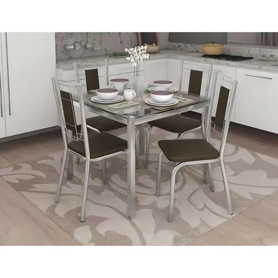 Conjunto De Mesa Com 4 Cadeiras Guilherme Cromado Com Marrom Foto 1