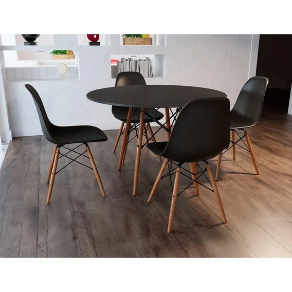 Conjunto De Mesa De Jantar Eames Eiffel Redonda 90 Cm Tampo Foto 1