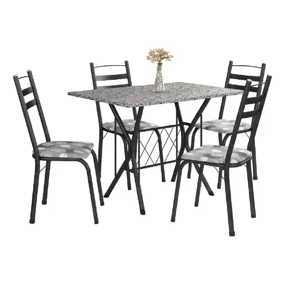 Conjunto De Mesa Itália New 4 Cadeiras 1,20m Dark/granito Tampa Granito Pés Preto Foto 1