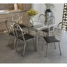 Conjunto De Mesa Tampo Vidro Elba Com 6 Cadeiras Ghwt Foto mini 1