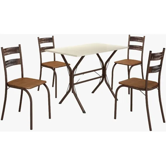 Conjunto De Mesa Teixeira Macaé Tampo Pedra Marrom Off White Foto 1