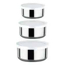 Conjunto De Potes Tigelas Bowl Inox Com Tampa 3 Foto mini 4