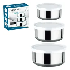 Conjunto De Potes Tigelas Bowl Inox Com Tampa 3 Foto  mini 1