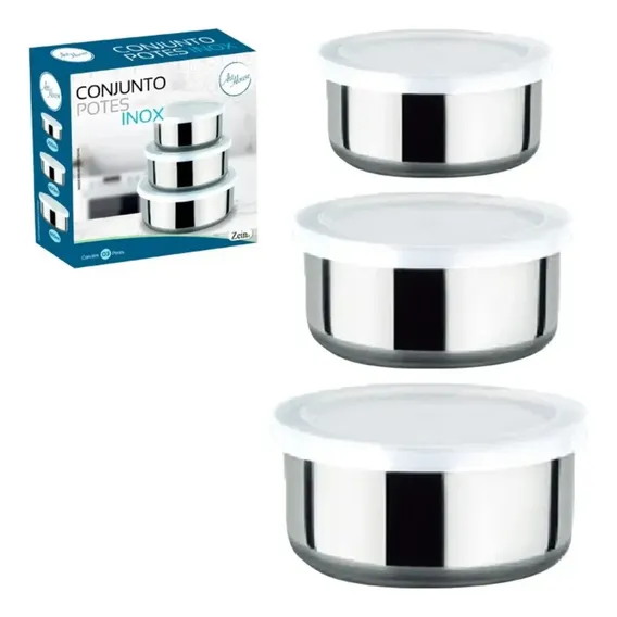 Conjunto De Potes Tigelas Bowl Inox Com Tampa 3 Foto 1