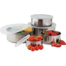 Conjunto De Tigelas Vasilha Pote Inox Kit 5 Com Tampa Cor Prateado Foto mini 2